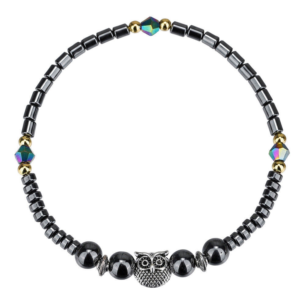 Wholesale Hematite Hand-beaded Owl Anklet